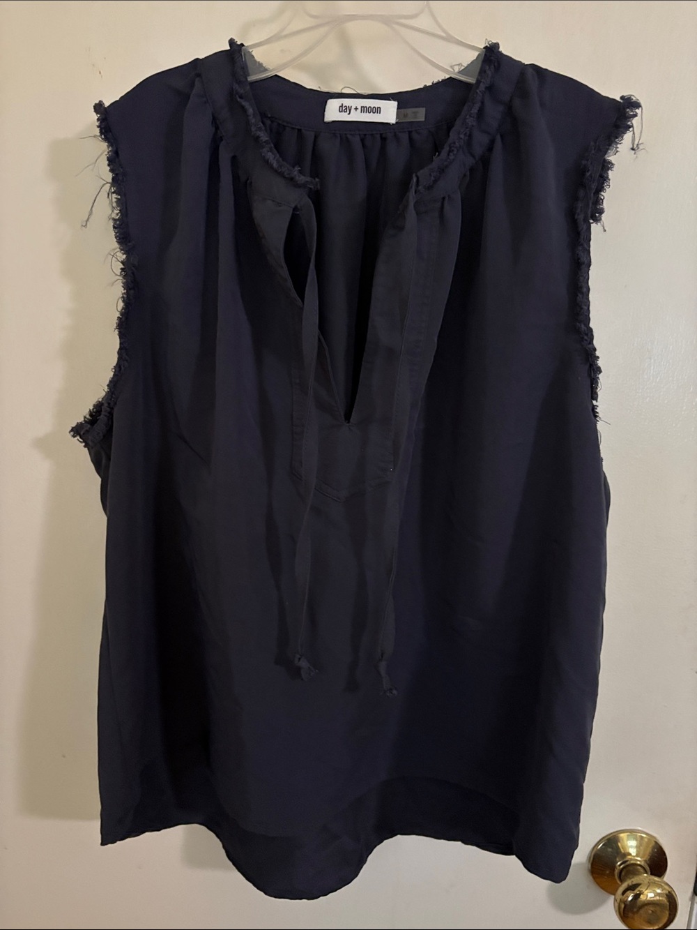 Day + Moon Navy Fringed Tie-Neck Camisole